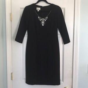 Embellished 3/4 Sleeve Black Dress